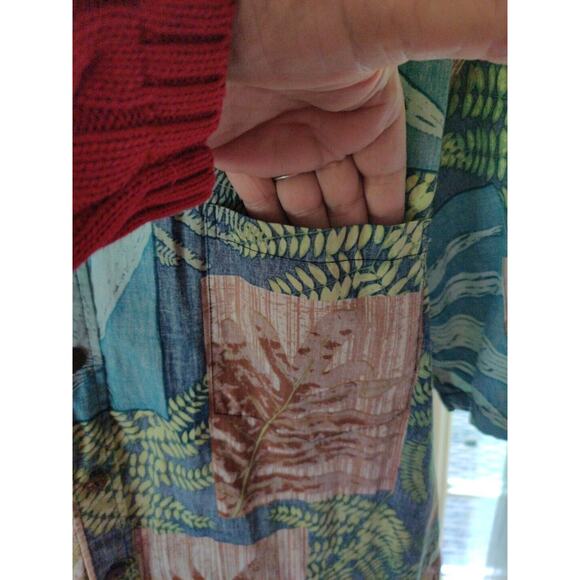 Koa Road Men's Hawaiian Leaf Primt Shirt Greens&Browns Pocket Match Fabric Sz XL - Picture 3 of 7